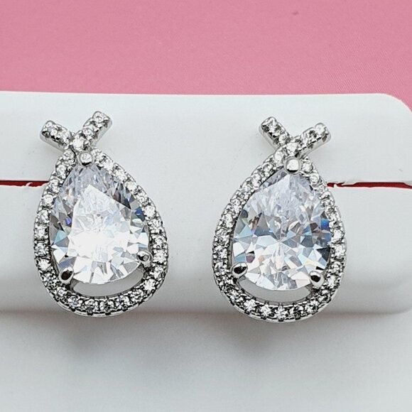 4 Pair Set Sterling Silver Cubic Zirconia Round Stud  \